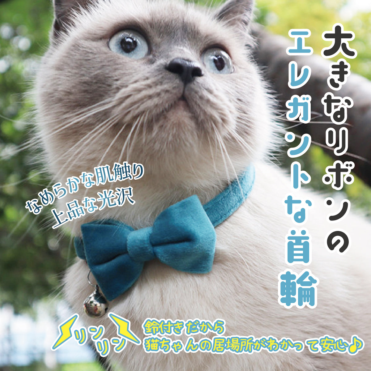 大きなリボンのネコ首輪