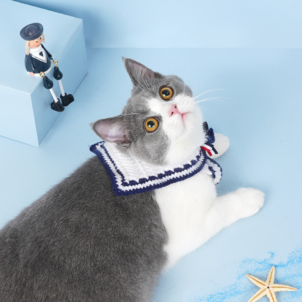 セーラー風 ニット素材のかわいいスカーフ(首輪)